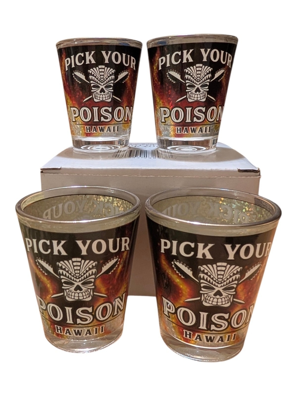 Pick Your Poison Hawaii Black Graphic Shot Glasses - Set of 4